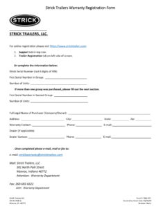Strick trailers warranty registration form